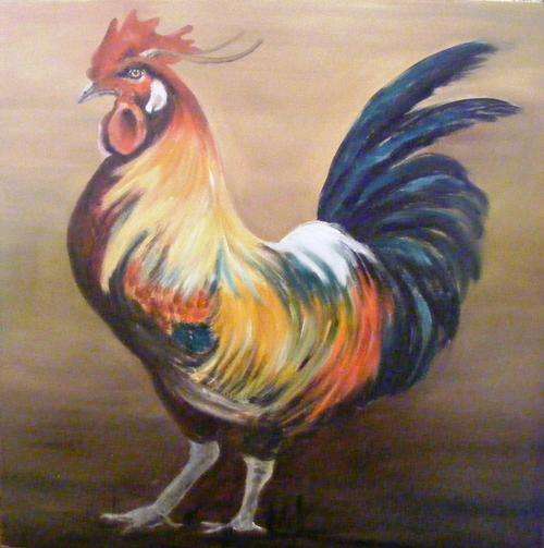 Rooster in oil - 450mm x 450mm