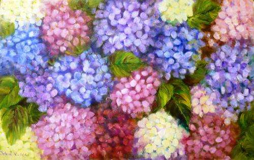Hydrangeas - Original Painting In Oil By Dalene Victor - 590 x 370 mm