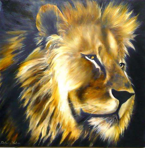 ORIGINAL OIL PAINTING BY DALENE VICTOR -  LION 510 x 510MM