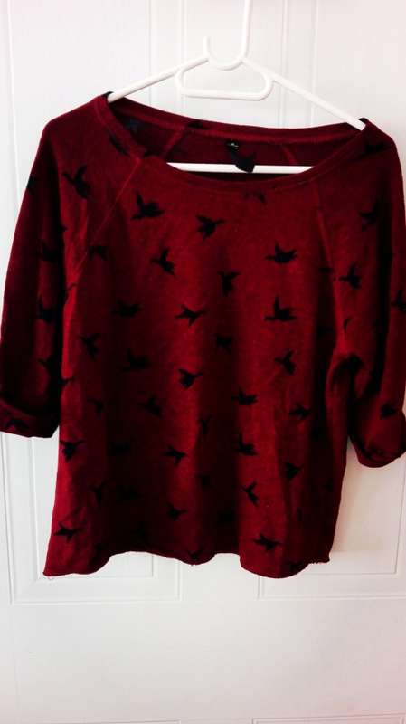 Wine Red Top with Birds size M Woolworts