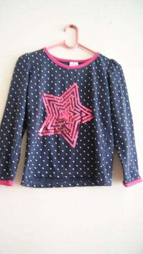 Navy top with dots and pink sequence star size 5-6