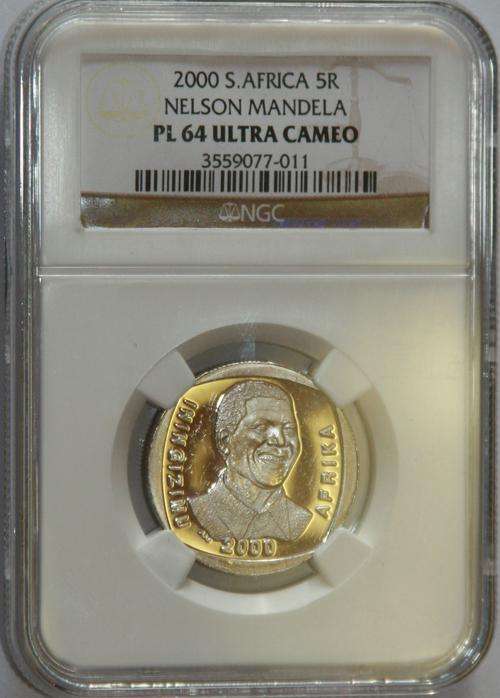 2000 Mandela Smile R5 (NGC Graded PL64 ULTRA CAMEO)