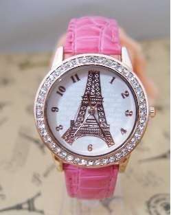 Crystal Rhinestone Wristwatch with Eiffel Tower