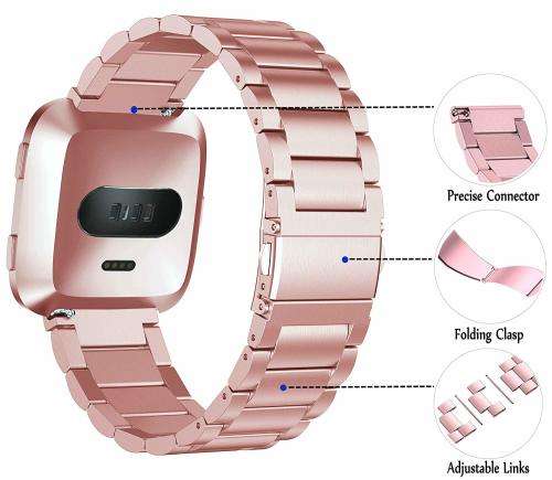 Fitbit Versa/Versa 2/Versa Lite Solid Stainless Steel Metal Replacement Bracelet Strap Band