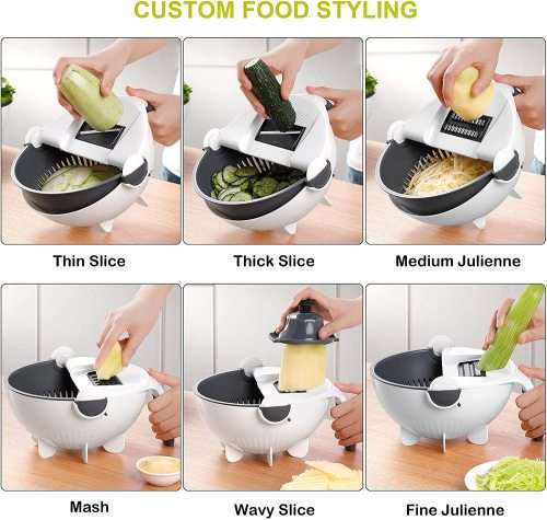Vegetable Chopper Multi Blade Adjustable Mandoline Slicer Cheese w/Drain Basket
