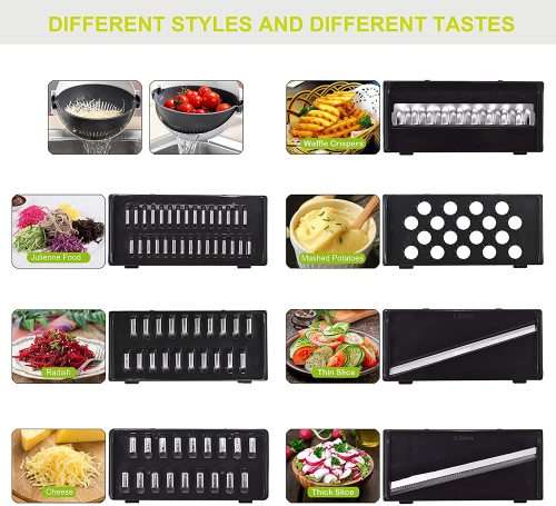 Vegetable Chopper Multi Blade Adjustable Mandoline Slicer Cheese w/Drain Basket
