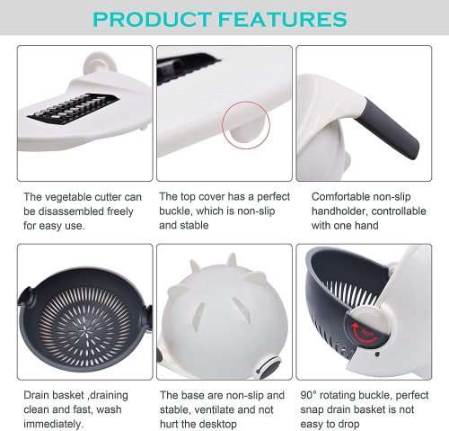 Vegetable Chopper Multi Blade Adjustable Mandoline Slicer Cheese w/Drain Basket