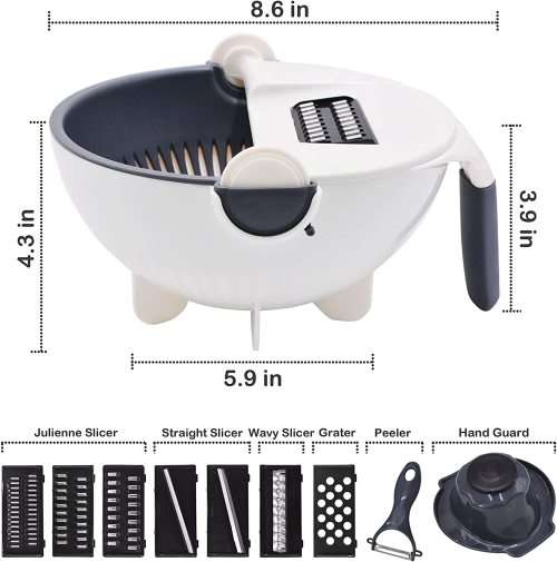 Vegetable Chopper Multi Blade Adjustable Mandoline Slicer Cheese w/Drain Basket
