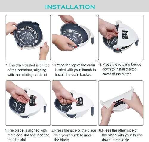 Vegetable Chopper Multi Blade Adjustable Mandoline Slicer Cheese w/Drain Basket