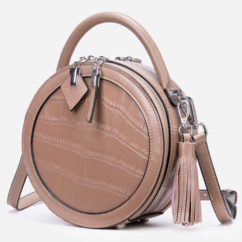 Circular Crossbody Bags for Women, Genuine Leather Ladies Round Handbags