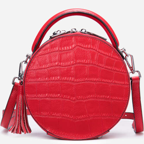 Circular Crossbody Bags for Women, Genuine Leather Ladies Round Handbags