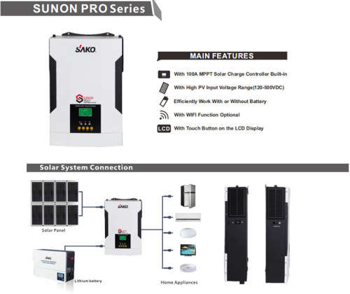SAKO Dream Energy A1 3.5kw 24V DC/AC Hybrid 100A Mppt Solar inverter