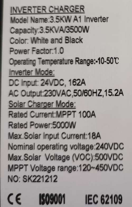 SAKO Dream Energy A1 3.5kw 24V DC/AC Hybrid 100A Mppt Solar inverter