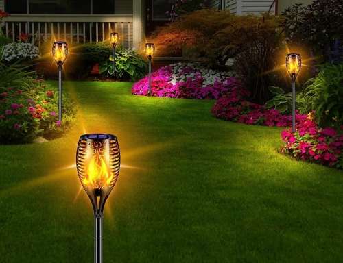 Waterproof Solar Outdoor Lights 96 LED Higher & Larger Flickering Flame Solar Torch Pack of 4 Units