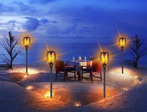 Waterproof Solar Outdoor Lights 96 LED Higher & Larger Flickering Flame Solar Torch Pack of 4 Units