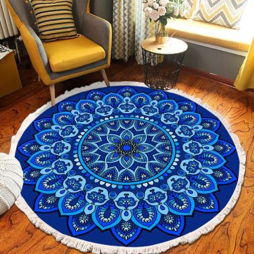 Mandala-style round cotton linen rug - 150cm - mandala03