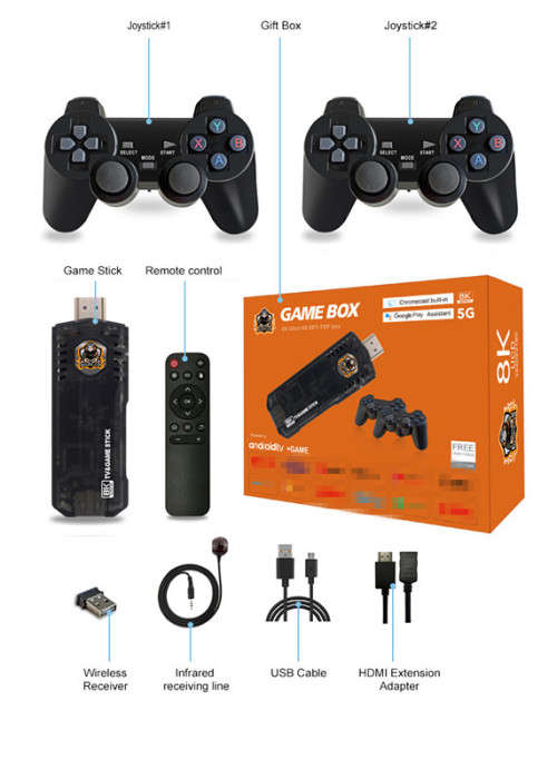 X8 HDMI Game Stick 8K Android TV Box android10 Wifi 2.4 & 5G 64GB Classic Games PS1 PSP GB GBA