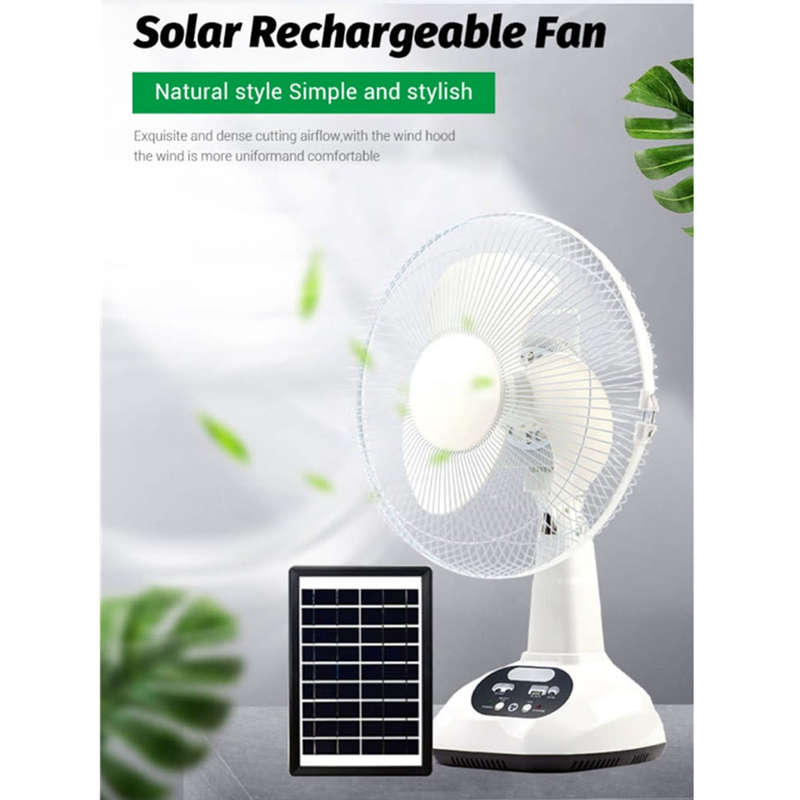 12inch Rechargeable and Solar Power Fan with LED Light Air Cooling Fan