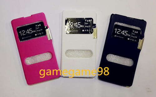 luxury Magnetic close double window flip case for SONY Xperia Z2 with free screen guard