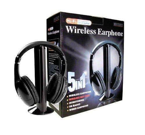 5 In 1 HIFI Wireless Headphone Earphone Headset Monitor FM Radio For TV CD MP3 PC