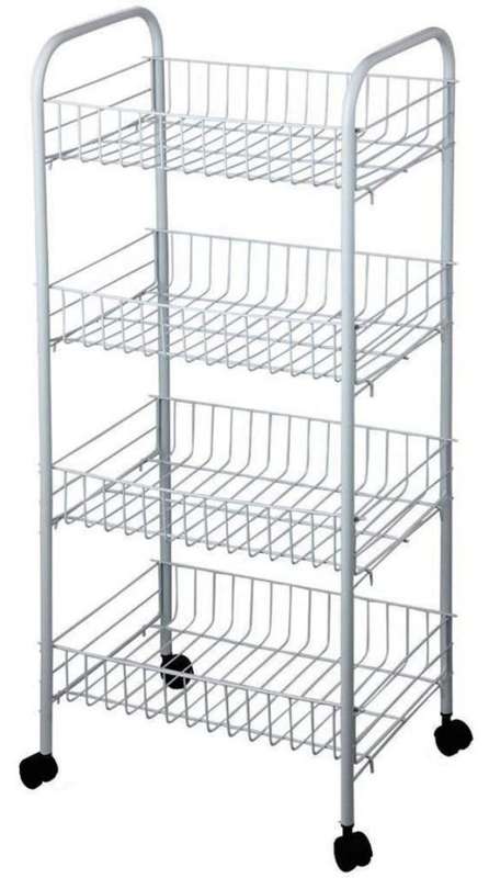 4 Tier Kitchen Trolley on Wheel Cart Vegetable Rack Fruit Basket Corner Shelf