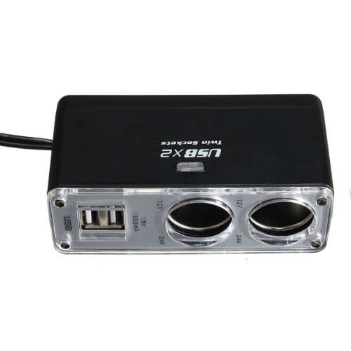 Double USB Port 2 Way Car Cigarette Lighter Socket Splitter Charger
