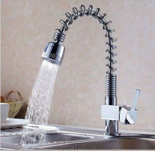 Nickel brushed kitchen pull out spray basin sink faucet taps mixer