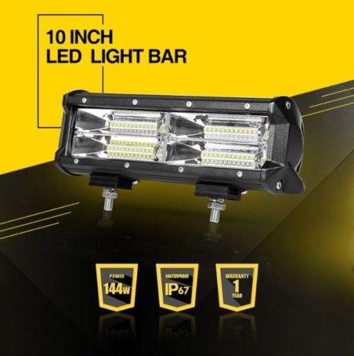 144W 12V 8.5 inch LED Working Light Bar Wide Flood Beam