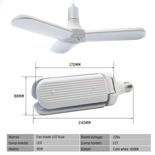 45W E27 LED Bulb Super Bright Foldable Fan Blade Angle Adjustable Ceiling Lamp