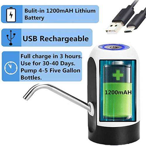 Water Bottle Pump, Automatic Water Dispenser, USB Charging For Outdoor Home Office (White)