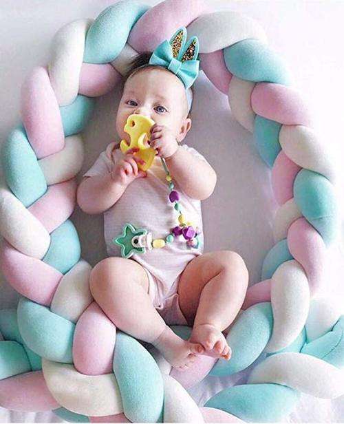 Baby Crib Cot Bumper Braid Pillow Plush Knot Cushion