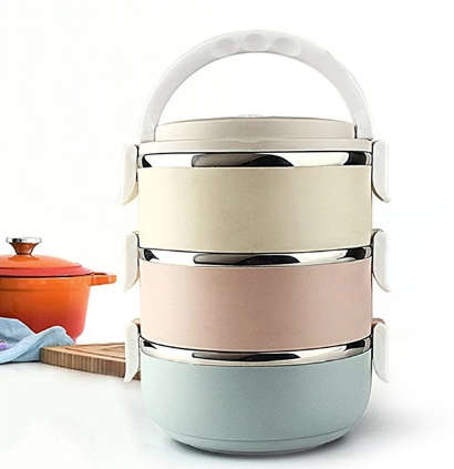 3 Layer stainless steel lunch box Lunch box set with lock lip