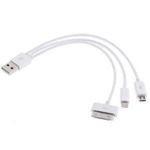 USB V2.0 to microUSB/APPLE 30-PIN/LIGHTNING CABLE, 15CM