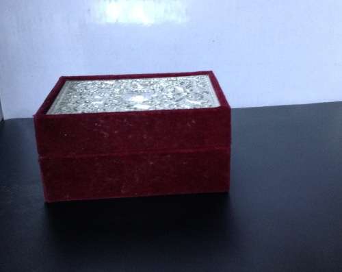 Velvet trinket box with silver plated  embossed lid