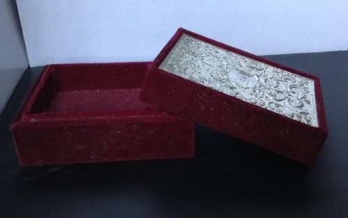 Velvet trinket box with silver plated  embossed lid