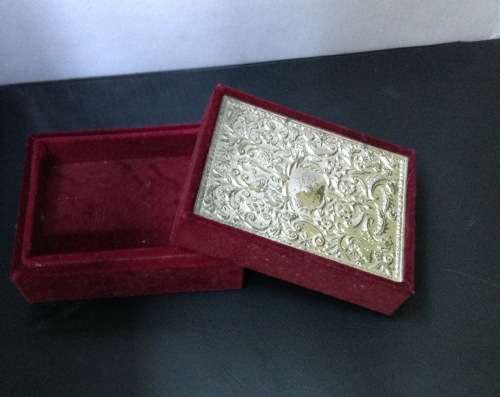 Velvet trinket box with silver plated  embossed lid