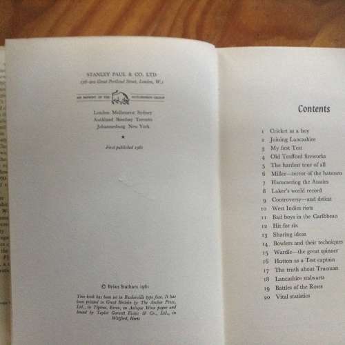 Flying Bails, First Edition,  by Brian Statham, First Edition 1961