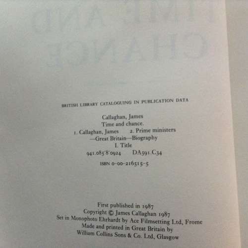 James Callaghan, Time and Chance, First Edition