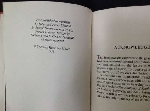 South African Winter by James Morris, First Edition 1958
