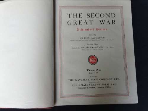 The Second Great War by Sir John Hammerton, First Edition, 3 books