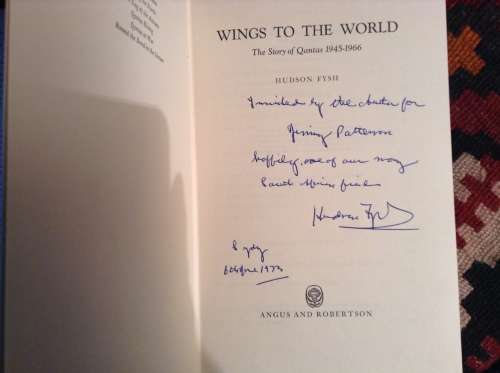 Wings To The World by Sir Hudson Fysh, Signed copy, First Edition  The Story of Qantas 1945-1966