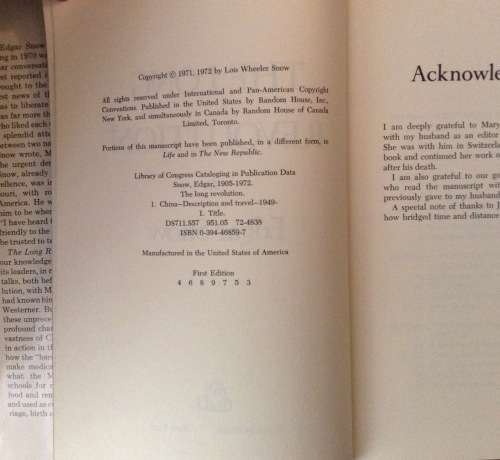 Edgar Snow, The Long Revolution, First Edition