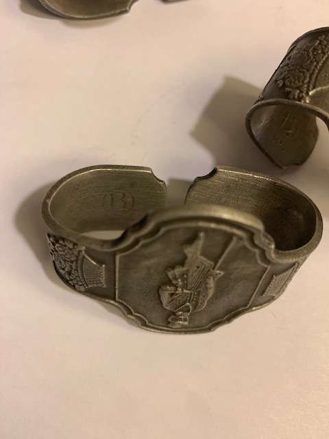 German pewter napkin holders, rings  'B' Zinn,