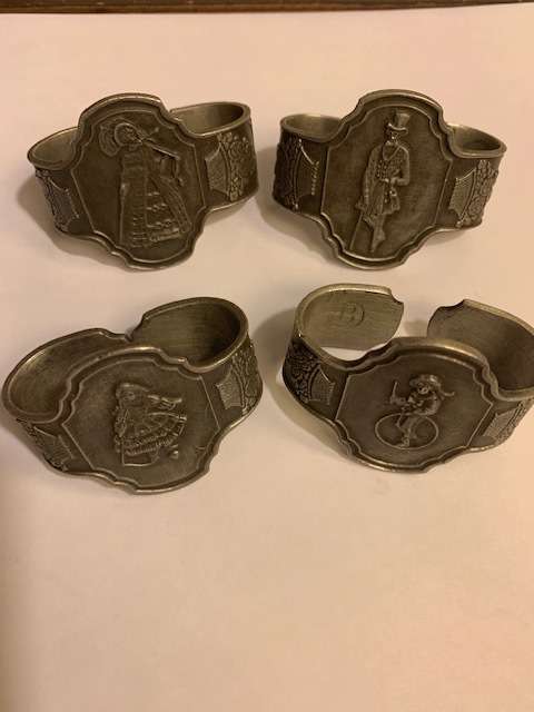 German pewter napkin holders, rings  'B' Zinn,