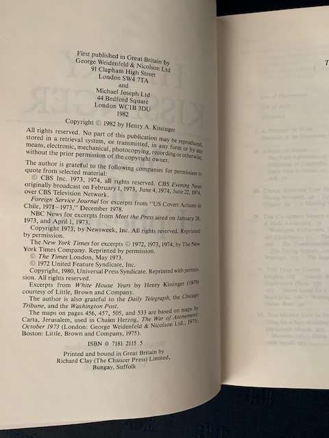 Henry Kissinger, Years of Upheaval, First Edition