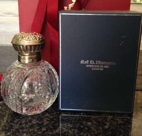 Sterling silver and cut glass globe perfume bottle