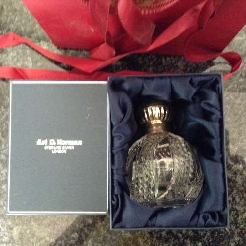 Sterling silver and cut glass globe perfume bottle