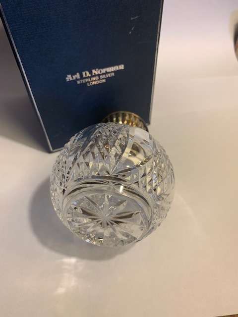 Sterling silver and cut glass globe perfume bottle