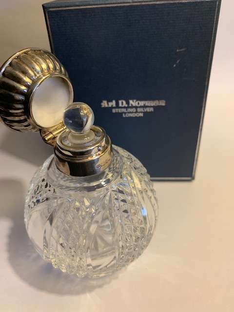 Sterling silver and cut glass globe perfume bottle