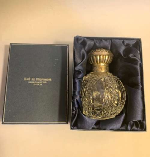 Sterling silver and cut glass globe perfume bottle